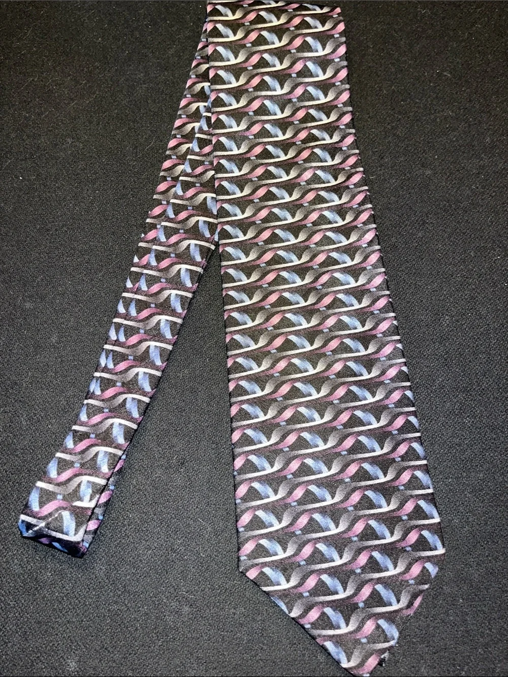 Haggar Black Tie with Purple and Light Blue Wave Motifs